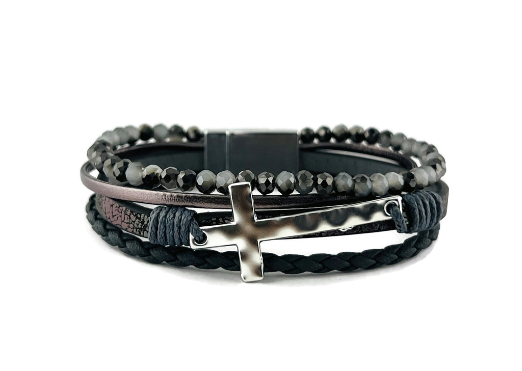 "Cross" leather magnetic bracelet