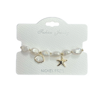 "Shell and starfish" Freshwater Pearl C.Z Crystal Adjustable Bracelet
