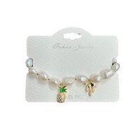 "Pineapple and Tree" Freshwater Pearl C.Z Adjustable Crystal Bracelet