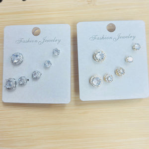 C.Z Rhodium Plated Crystal Earring(3 sets)