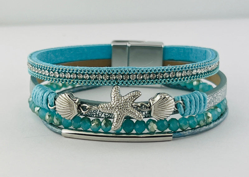 "starfish shell" leather magnetic bracelet