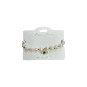 "Evil eye" Freshwater Pearl C.Z Adjustable Crystal Bracelet