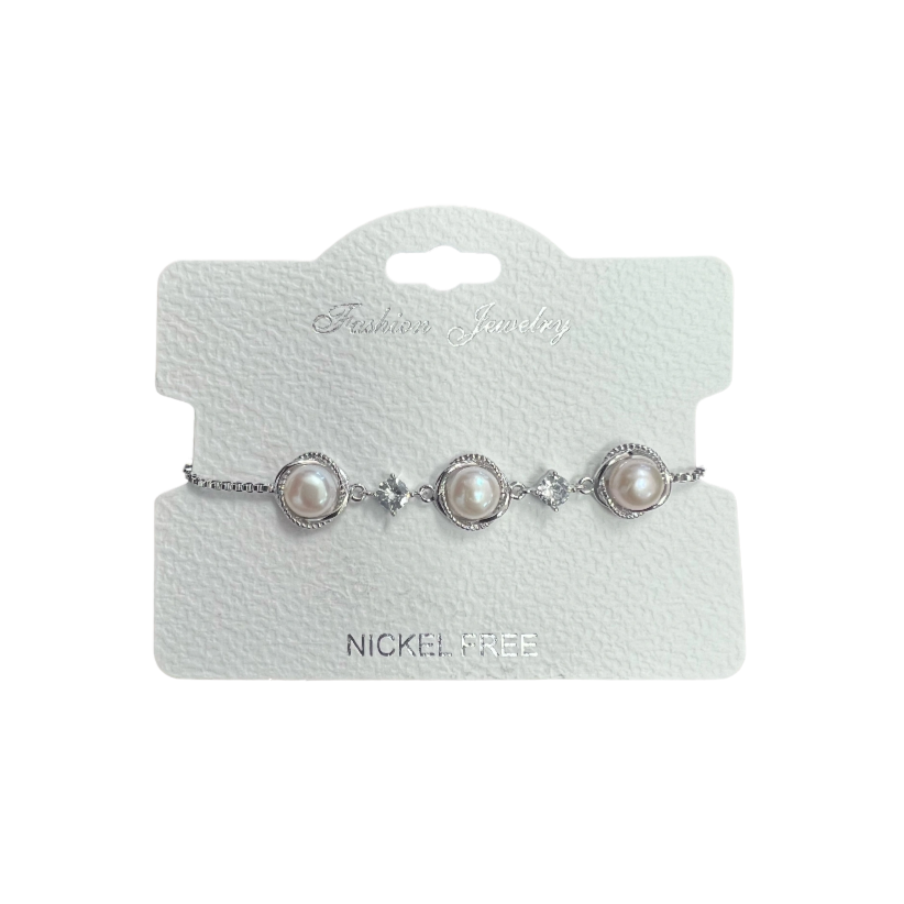 Freshwater Pearl C.Z Crystal Adjustable Chain Bracelet