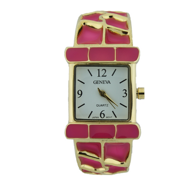 MULTI ENAMEL BANGLE CUFF WATCH(Gold Face） Sun Star Fashion