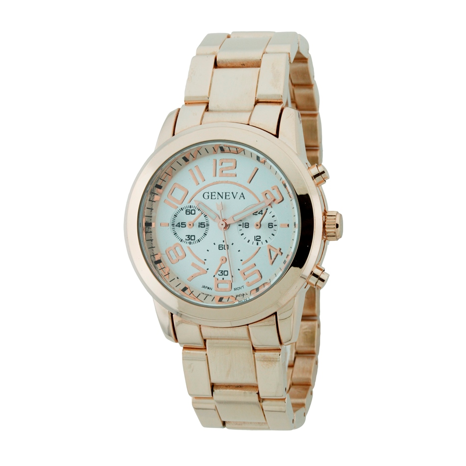 ROUND FACE METAL LINK LADY SPORT WATCH.
