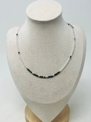 Semi-precious stone with Miyuki beads necklace(black)