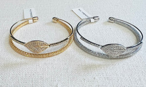 Leaf Design C.Z Rhodium Plated Cuff bracelet