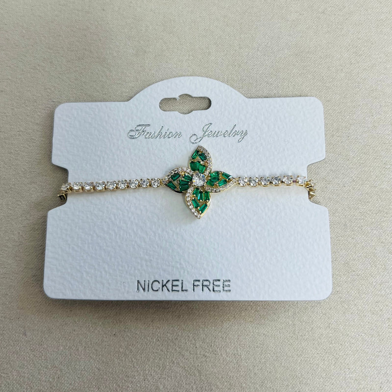 C.Z Rhodium Plated Crystal adjustable Bracelet