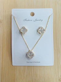 C.Z Rhodium Plated Crystal Earring and necklace sets