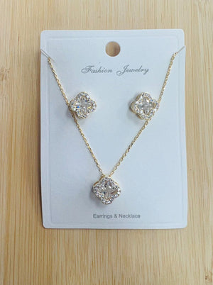 C.Z Rhodium Plated Crystal Earring and necklace sets