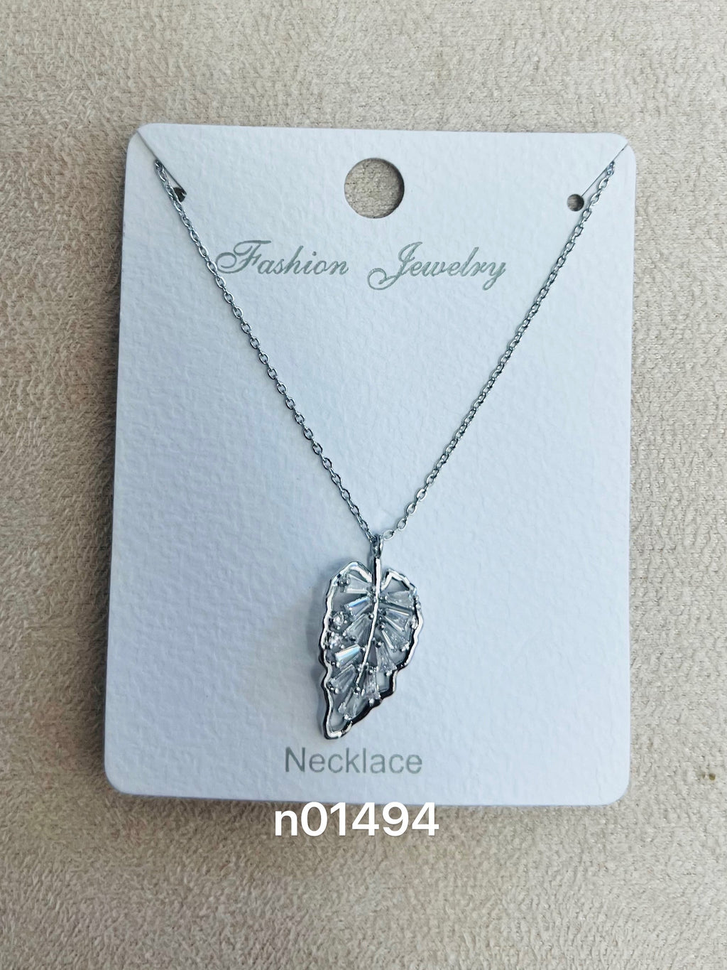 Silver Leaf C.Z Rhodium Plated Pendant Necklace