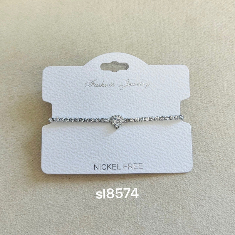 C.Z Rhodium Plated Crystal adjustable Bracelet