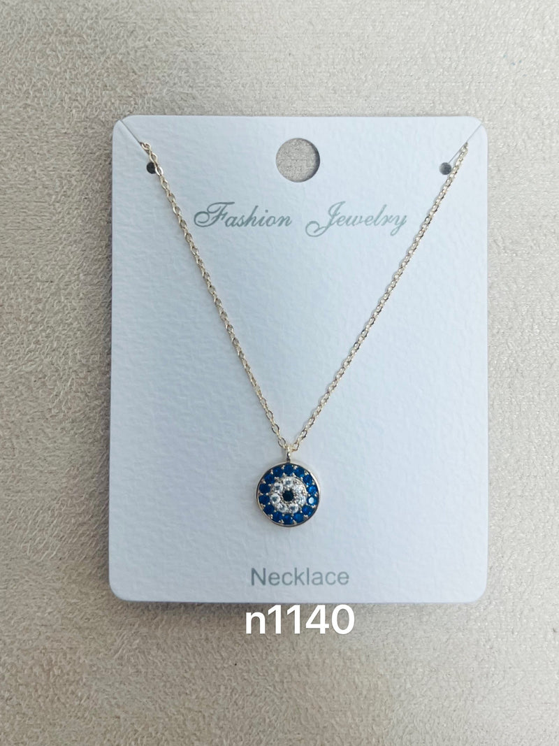Enamel Evil Eye C.Z Rhodium Plated Pendant Necklace