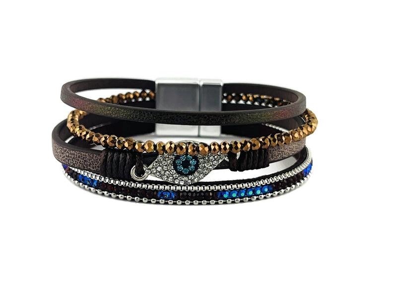 "Evil Eye" Leather magnetic bracelet