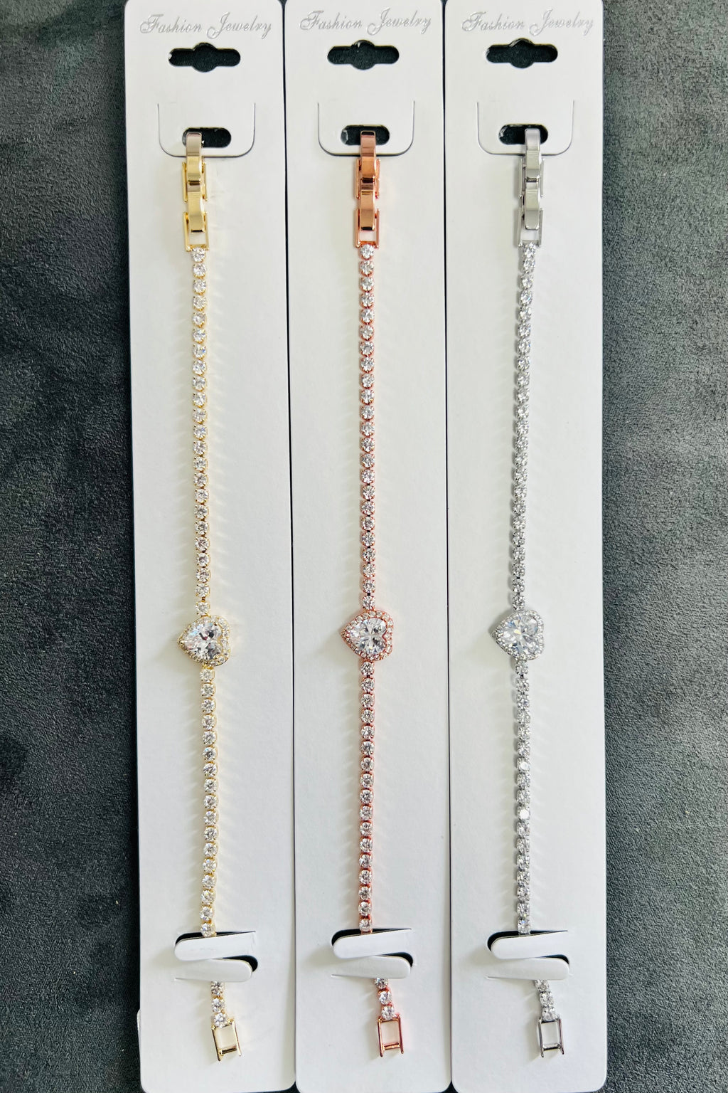 Heart Charm Tennis Bracelet - Adjustable Crystal Chain