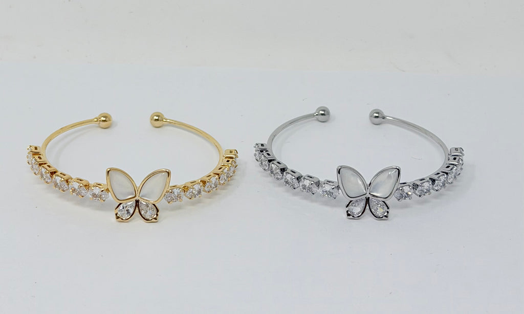 "Butterfly" C.Z Rhodium Plated Cuff bracelet
