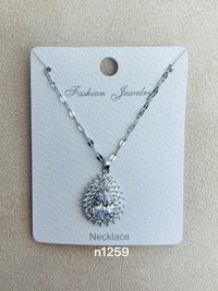 Gold Teardrop Pendant C.Z Rhodium Plated Necklace