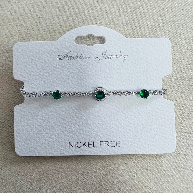 C.Z Rhodium Plated Crystal adjustable Bracelet