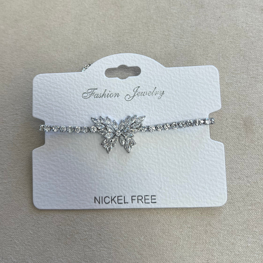 C.Z Rhodium Plated Crystal adjustable Bracelet