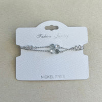 C.Z Rhodium Plated Crystal adjustable Bracelet