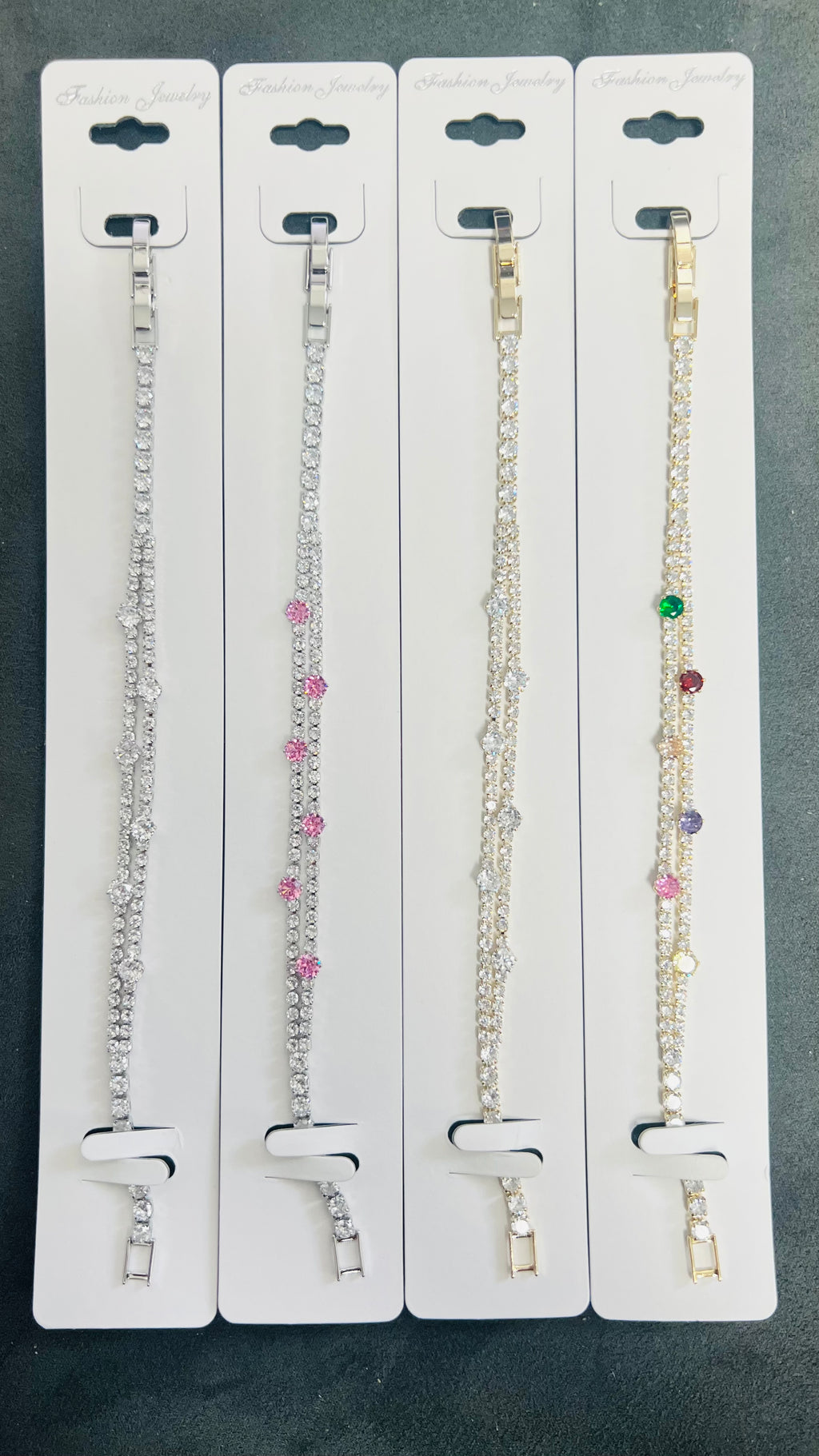 Double Row Sparkly C.Z Crystal Tennis Bracelets-Adjustable Crystal Chain