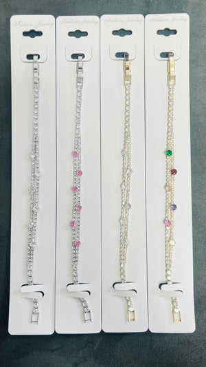 Double Row Sparkly C.Z Crystal Tennis Bracelets-Adjustable Crystal Chain