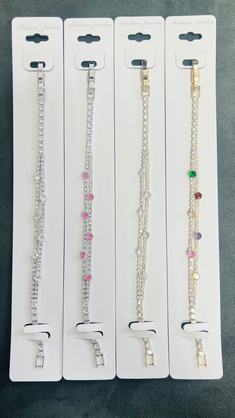 Double Row Sparkly C.Z Crystal Tennis Bracelets-Adjustable Crystal Chain