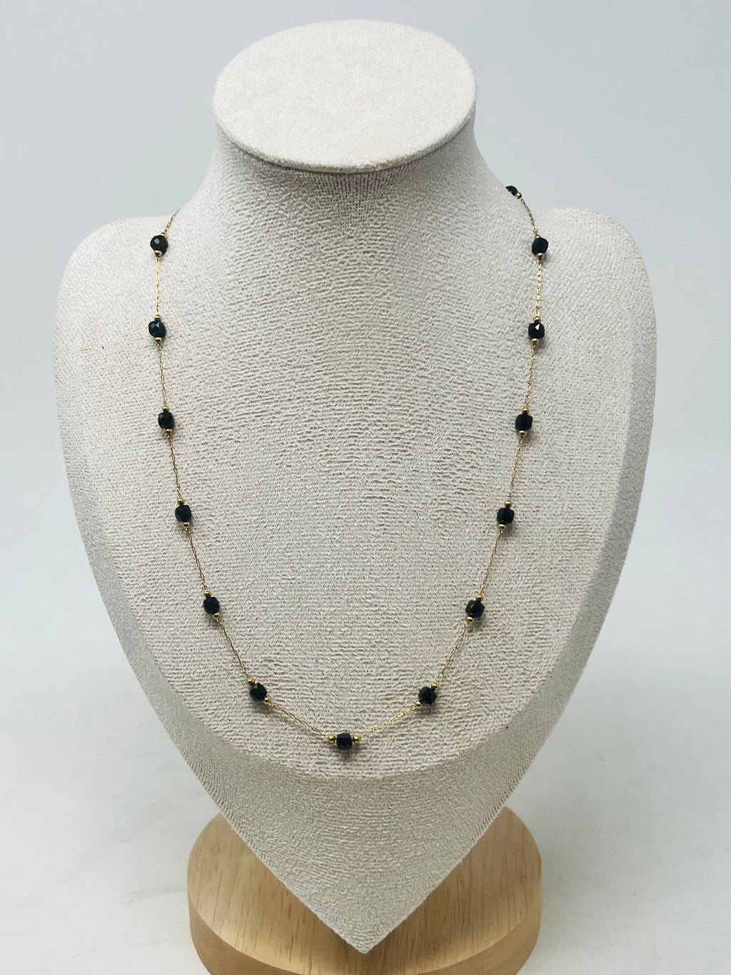 Stainless Steel Gold Chain Necklace with crystal(Black spinel)