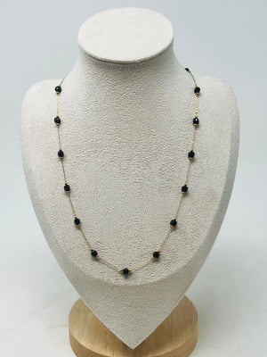 Stainless Steel Gold Chain Necklace with crystal(Black spinel)