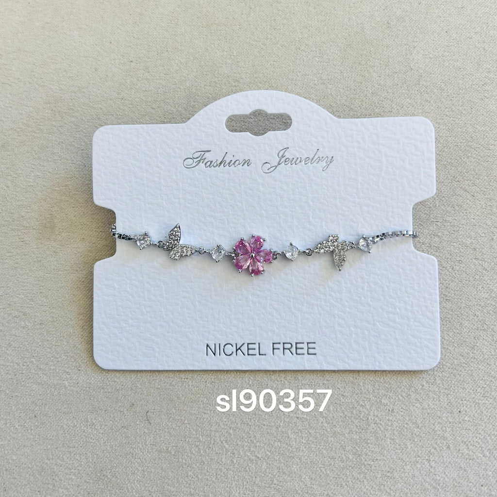 C.Z Rhodium Plated Crystal adjustable Bracelet