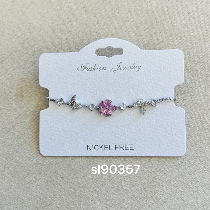 C.Z Rhodium Plated Crystal adjustable Bracelet