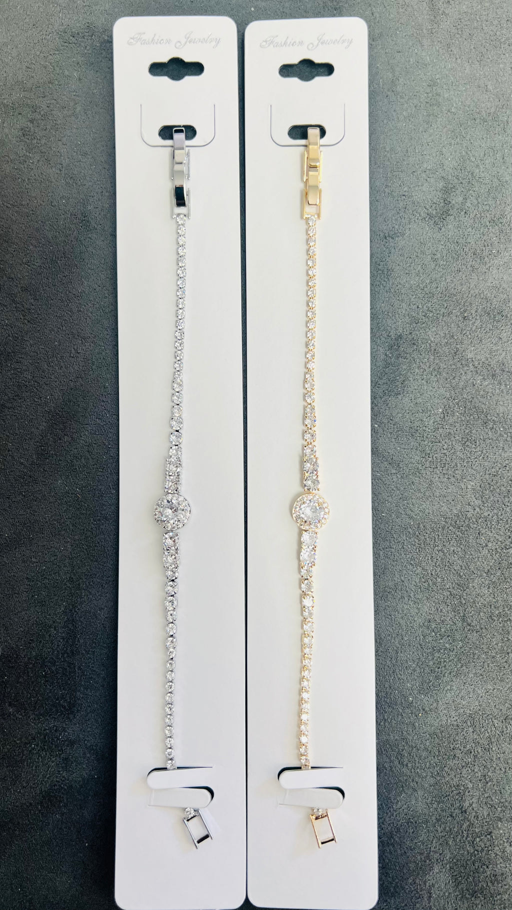 Round Center C.Z Crystal Tennis Bracelets-Adjustable Chain