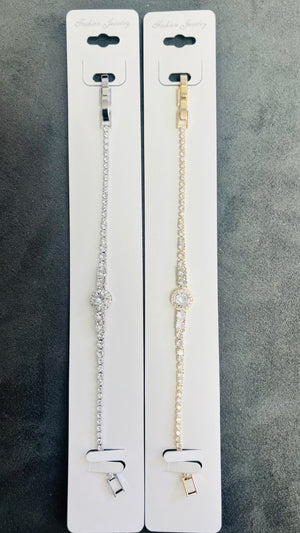 Round Center C.Z Crystal Tennis Bracelets-Adjustable Chain