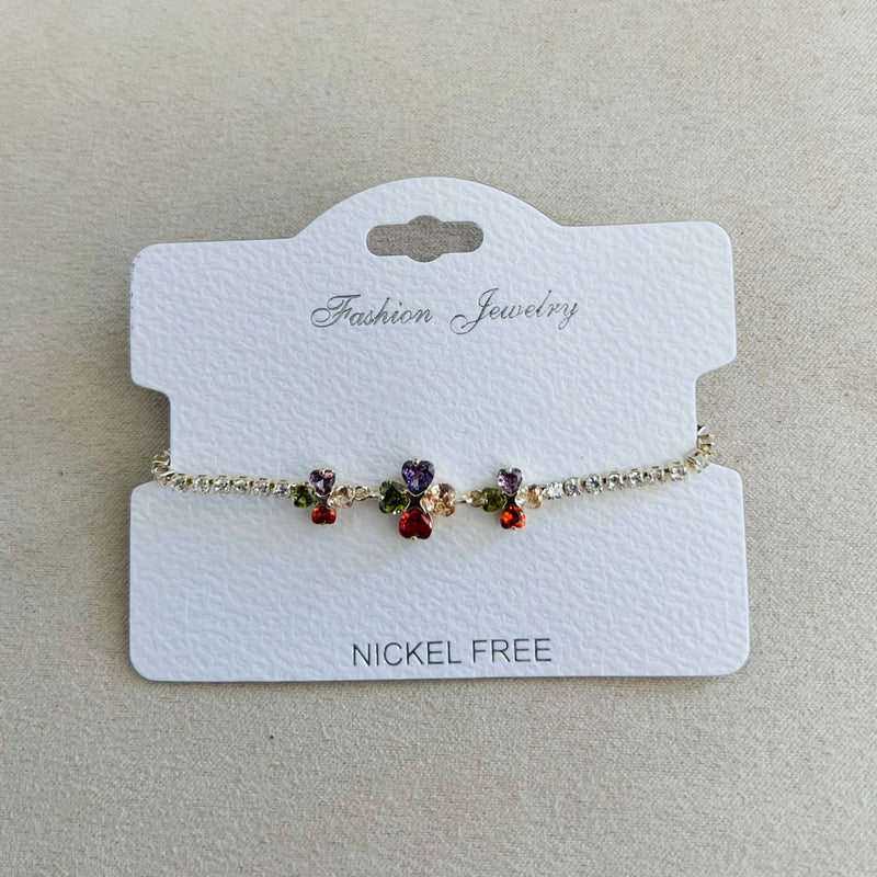C.Z Rhodium Plated Crystal adjustable Bracelet