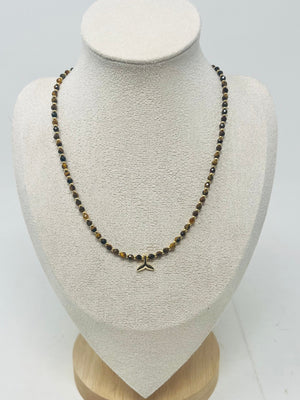 Semi-precious stone Beaded Necklace with Whale Tail Pendant(Yellow tiger eye)