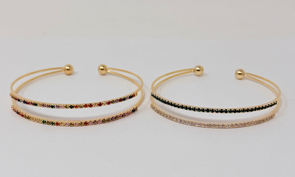 Double Row C.Z Rhodium Plated Cuff bracelet