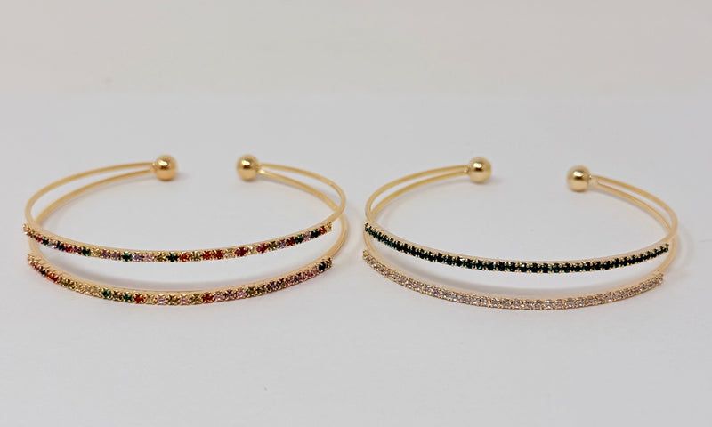 Double Row C.Z Rhodium Plated Cuff bracelet