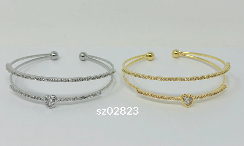 CZ Heart Double Row Cuff Bracelet – Gold & Silver