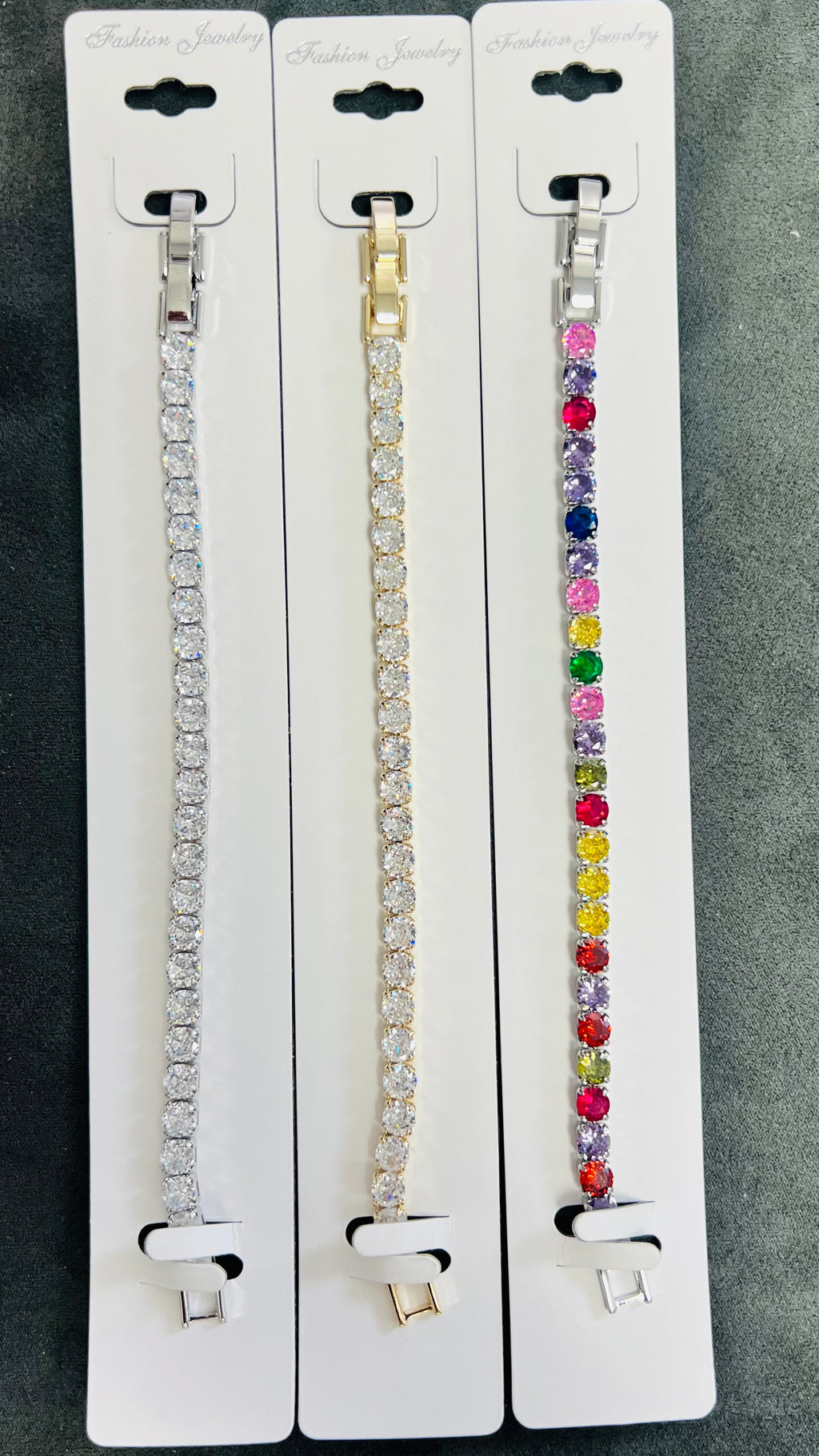 Round-Cut C.Z Crystal Tennis Bracelets-Adjustable Chain