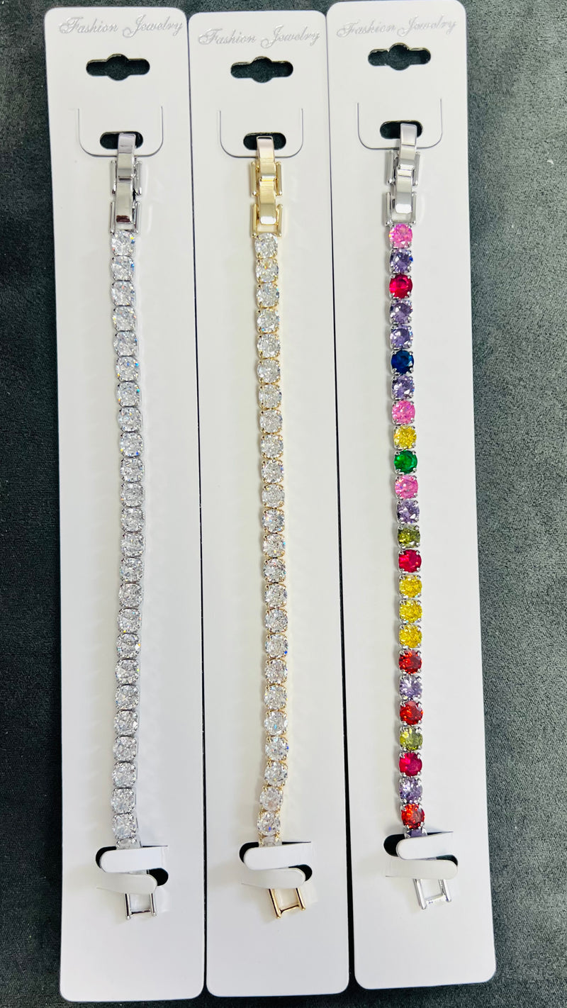 Round-Cut C.Z Crystal Tennis Bracelets-Adjustable Chain
