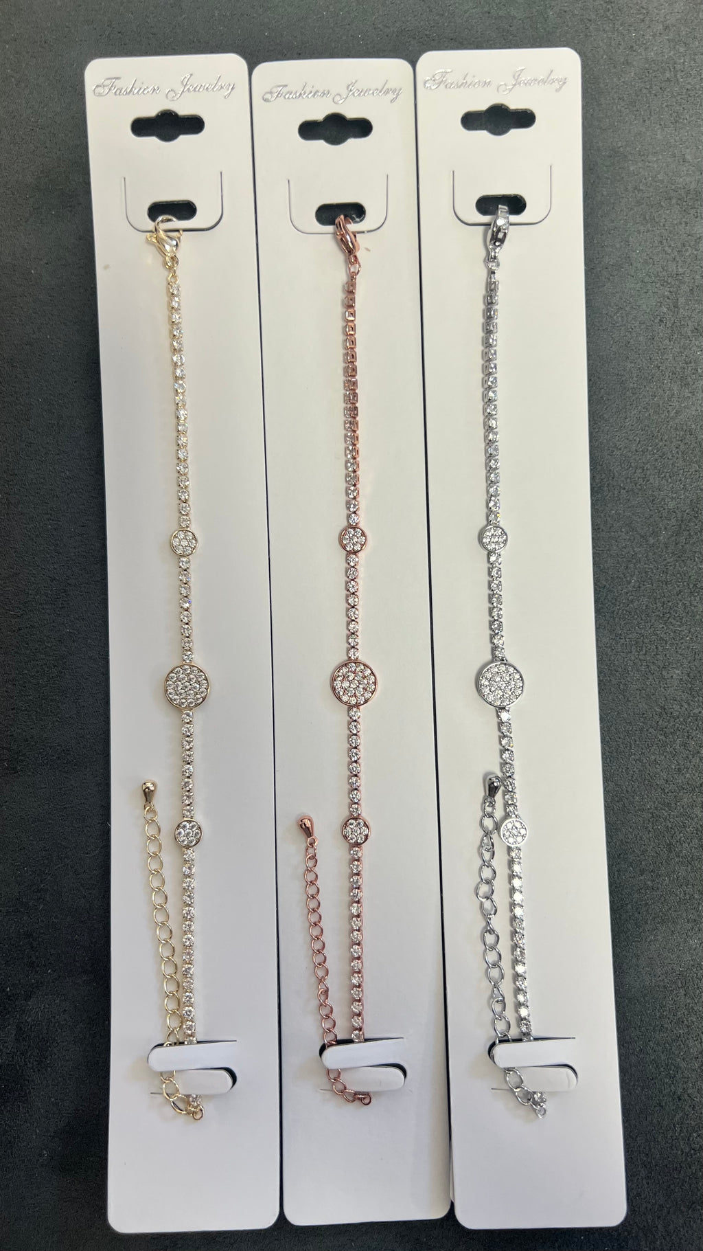 Triple Circle C.Z Crystal Tennis Bracelets-Adjustable Chain