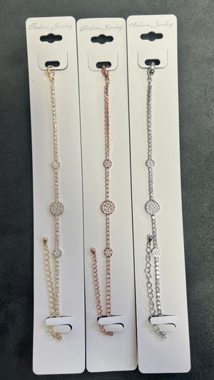 Triple Circle C.Z Crystal Tennis Bracelets-Adjustable Chain