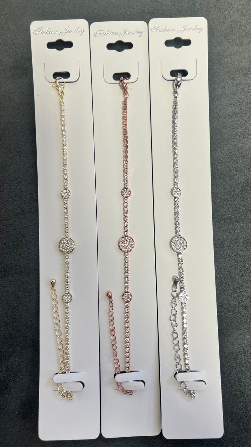 Triple Circle C.Z Crystal Tennis Bracelets-Adjustable Chain