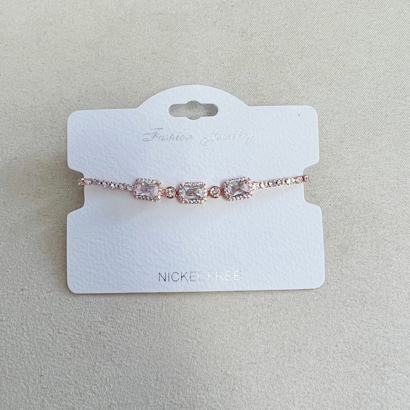 C.Z Rhodium Plated Crystal adjustable Bracelet