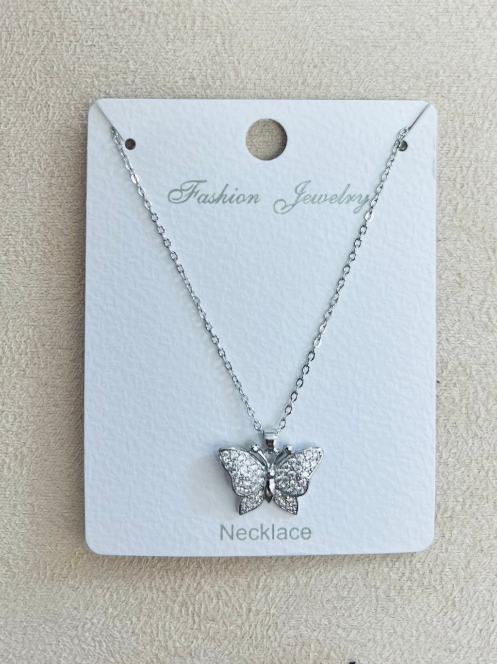 "butterfly" C.Z Rhodium Plated Pendant Necklace