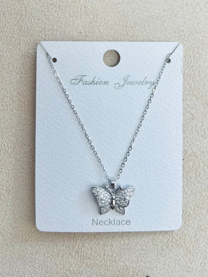 "butterfly" C.Z Rhodium Plated Pendant Necklace