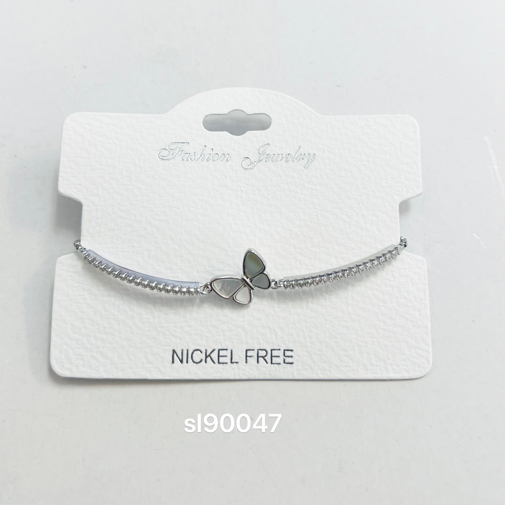 "Butterfly" C.Z Rhodium Plated Crystal adjustable Bracelet