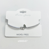 "Butterfly" C.Z Rhodium Plated Crystal adjustable Bracelet