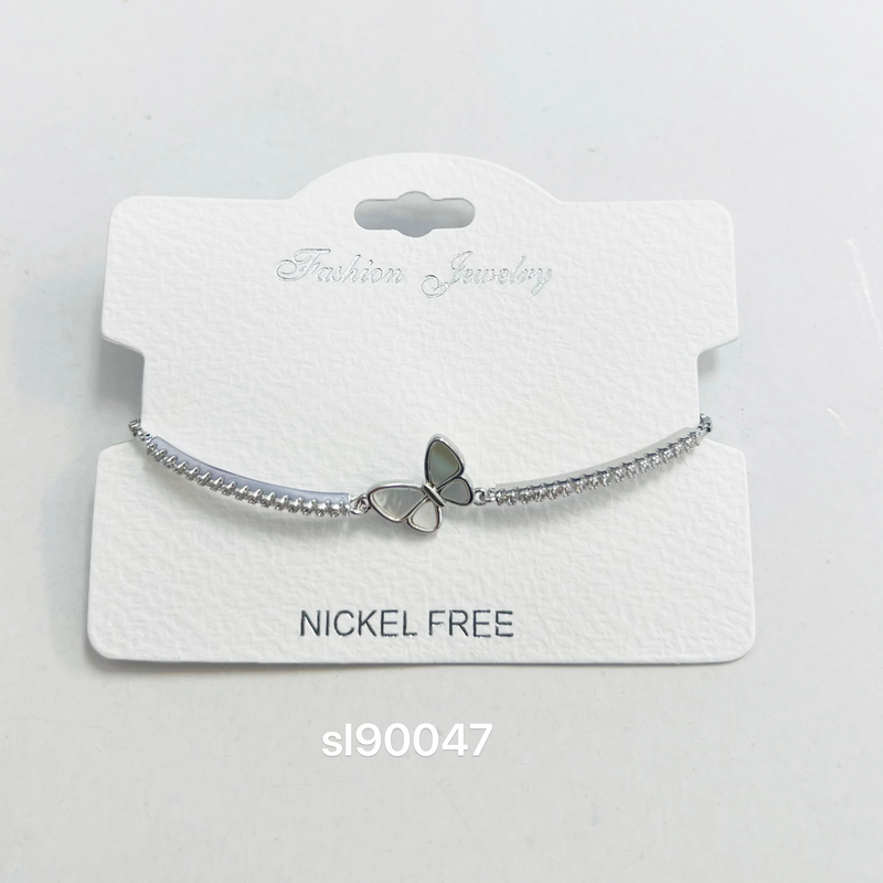 "Butterfly" C.Z Rhodium Plated Crystal adjustable Bracelet