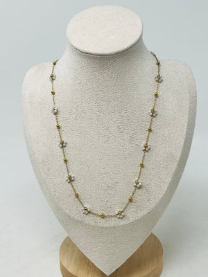 Stainless Steel Gold Chain Necklace with Flower Beads(moon stone)